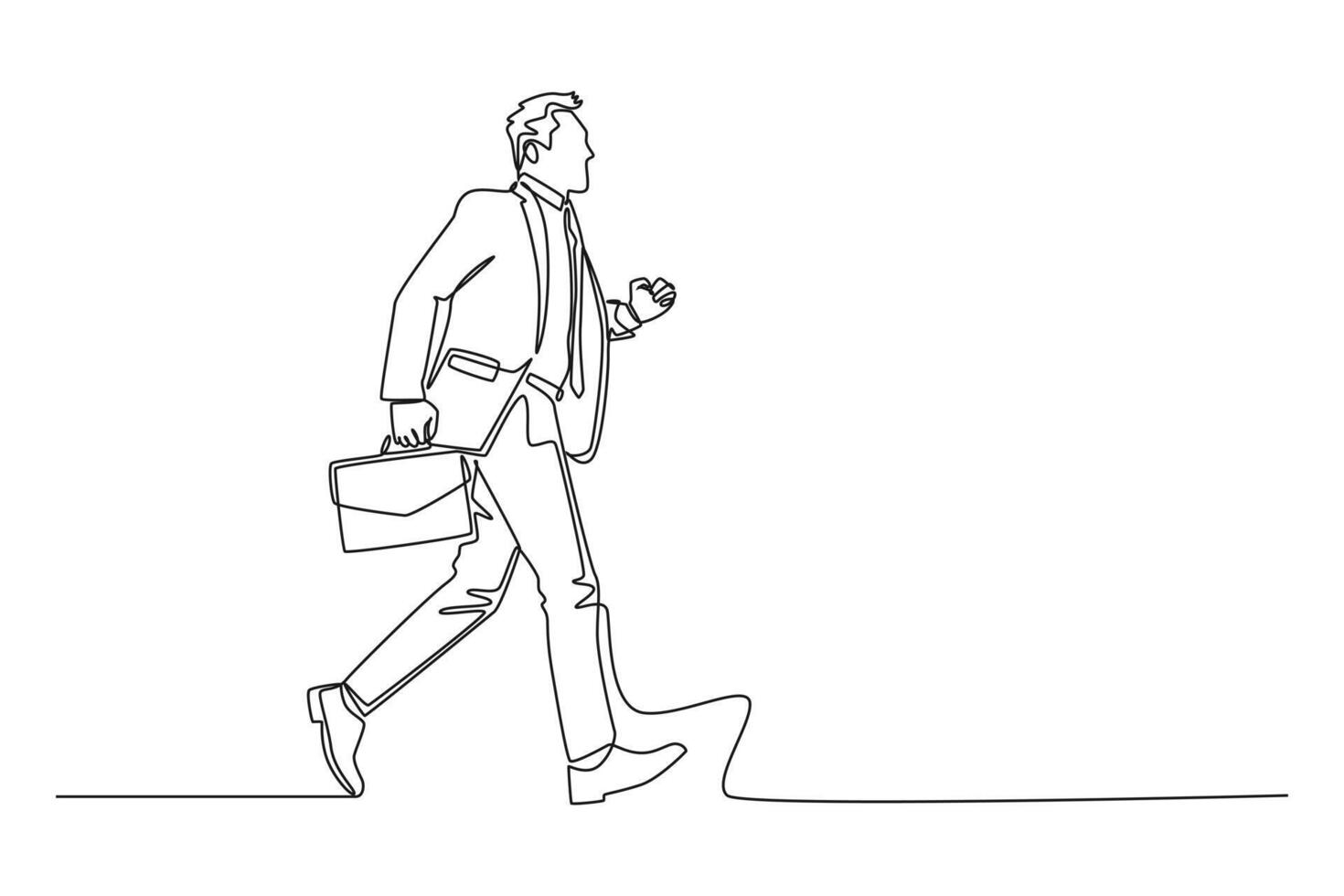 Single continuous line drawing young businessman holding briefcase running fast to office. Attractive professional manager on race competition project. One line draw graphic design illustration vector