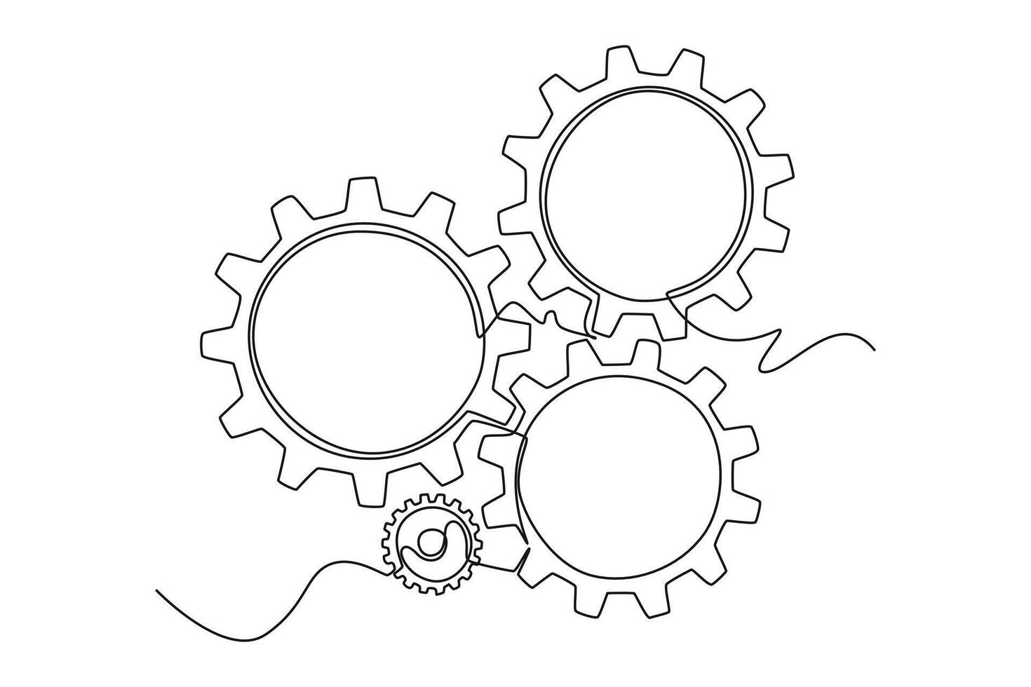 Continuous one line drawing of round metal wheel gear cog for mechanic company logo identity. Teamwork and collaboration process at office concept. Single line draw design graphic illustration vector