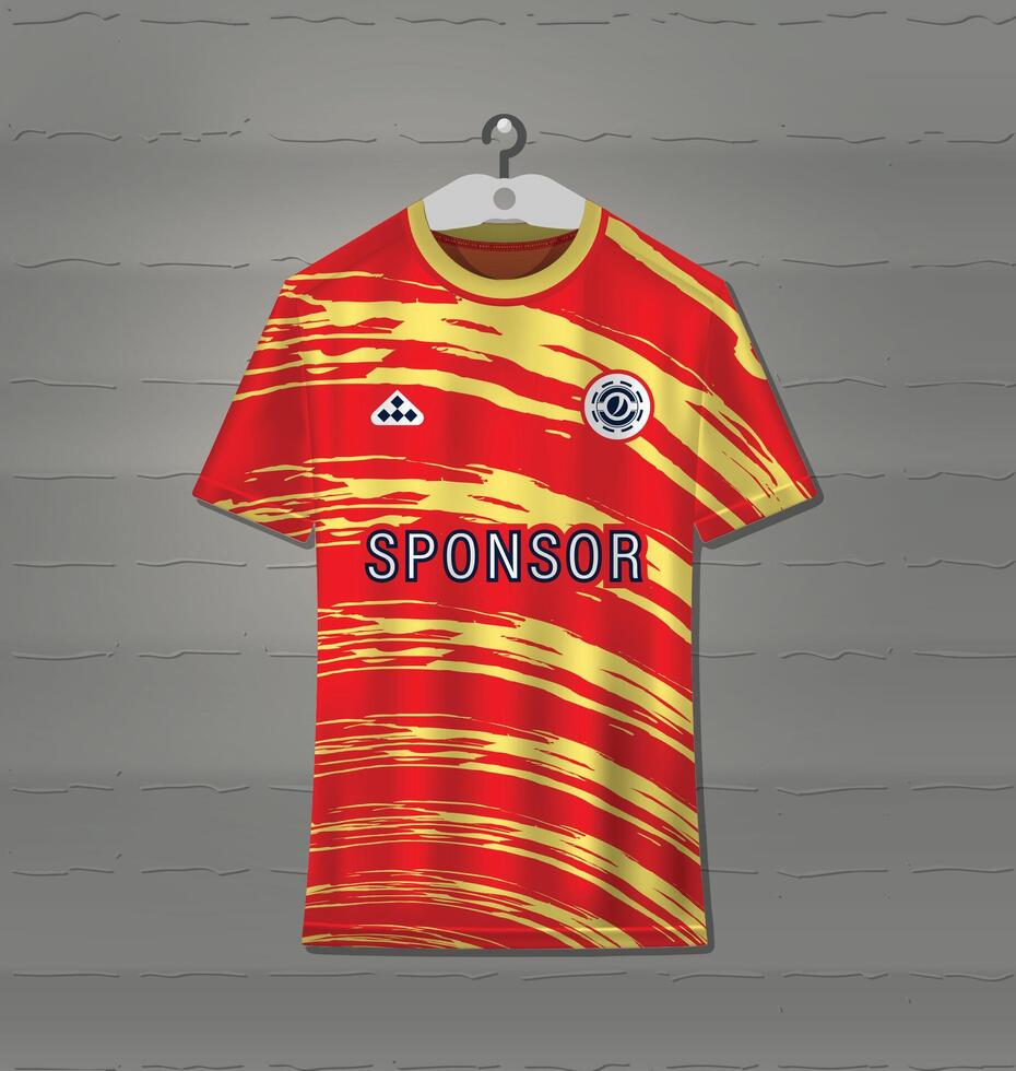 Sports uniform jersey design with orange and yellow abstract line pattern background vector