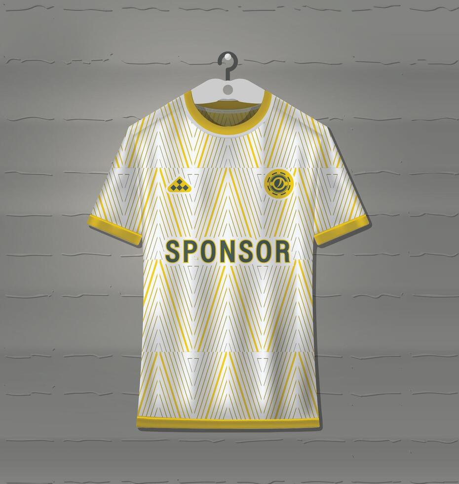 Soccer jersey design with white and yellow background pattern vector