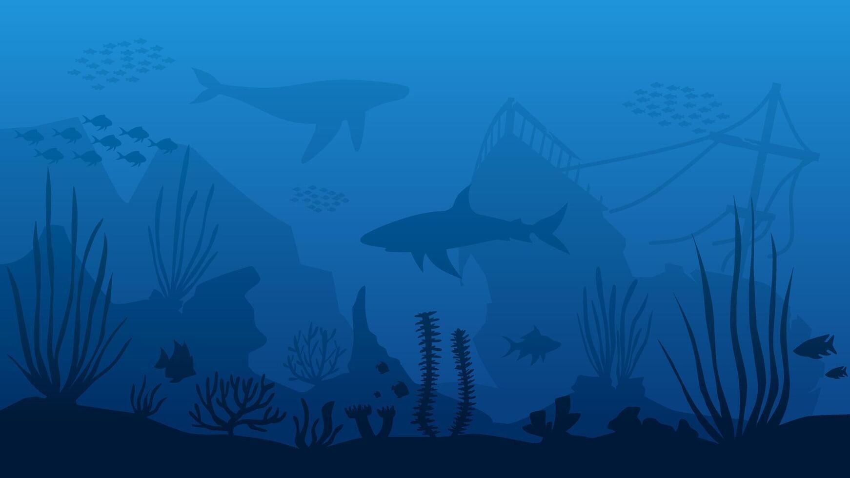 Landscape illustration of shipwreck in the deep sea with coral reefs vector