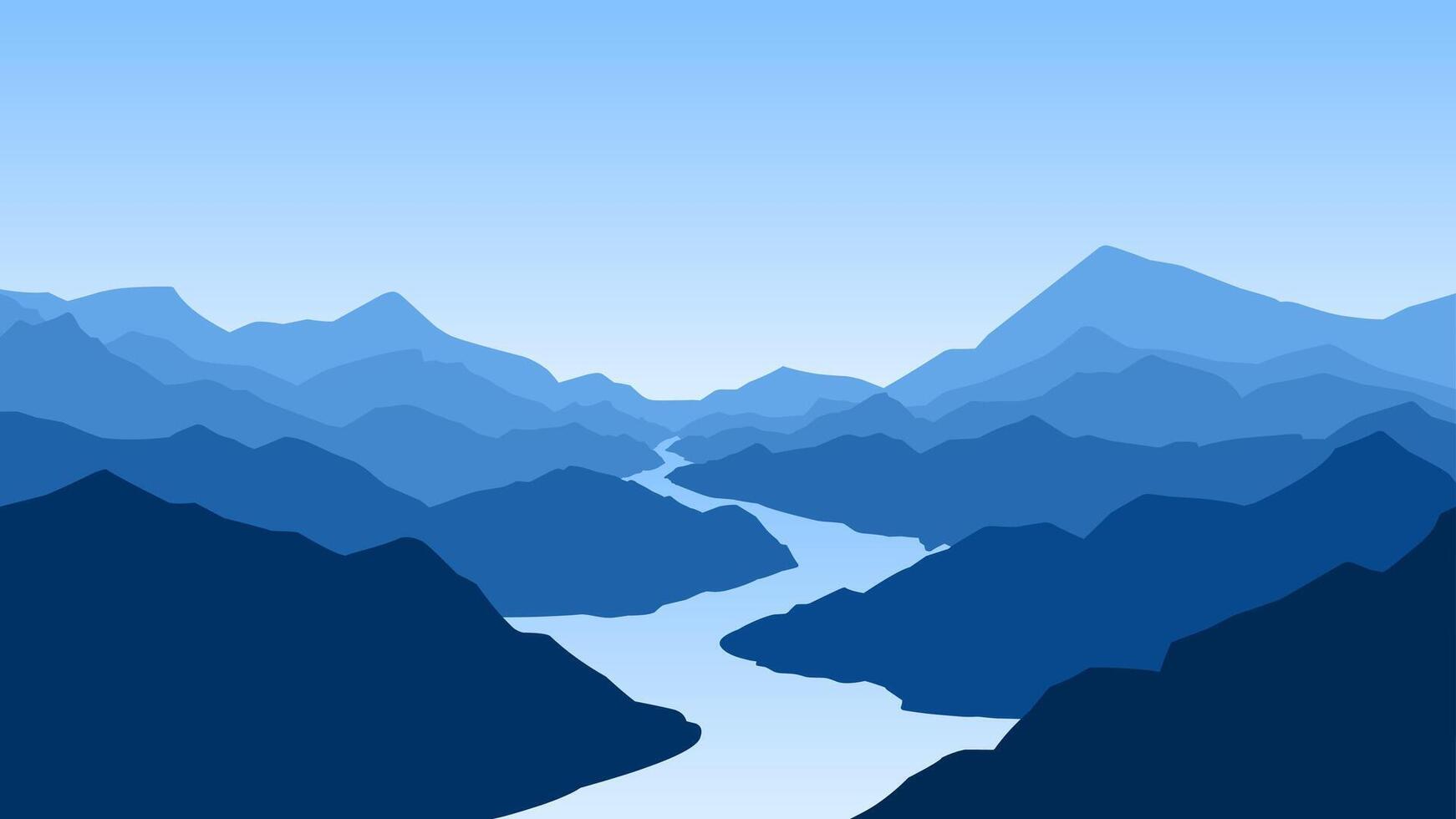 Landscape illustration of a river and mountain range vector