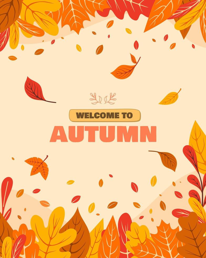 Welcome autumn background, fall season flat illustration vector