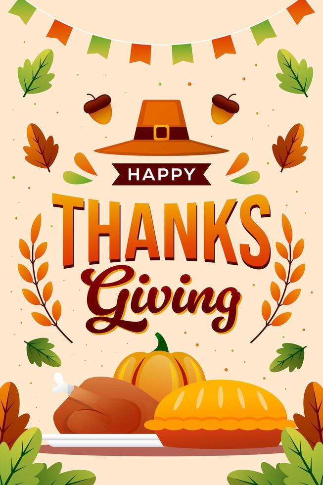 happy thanksgiving vertical banner illustration in gradient vector