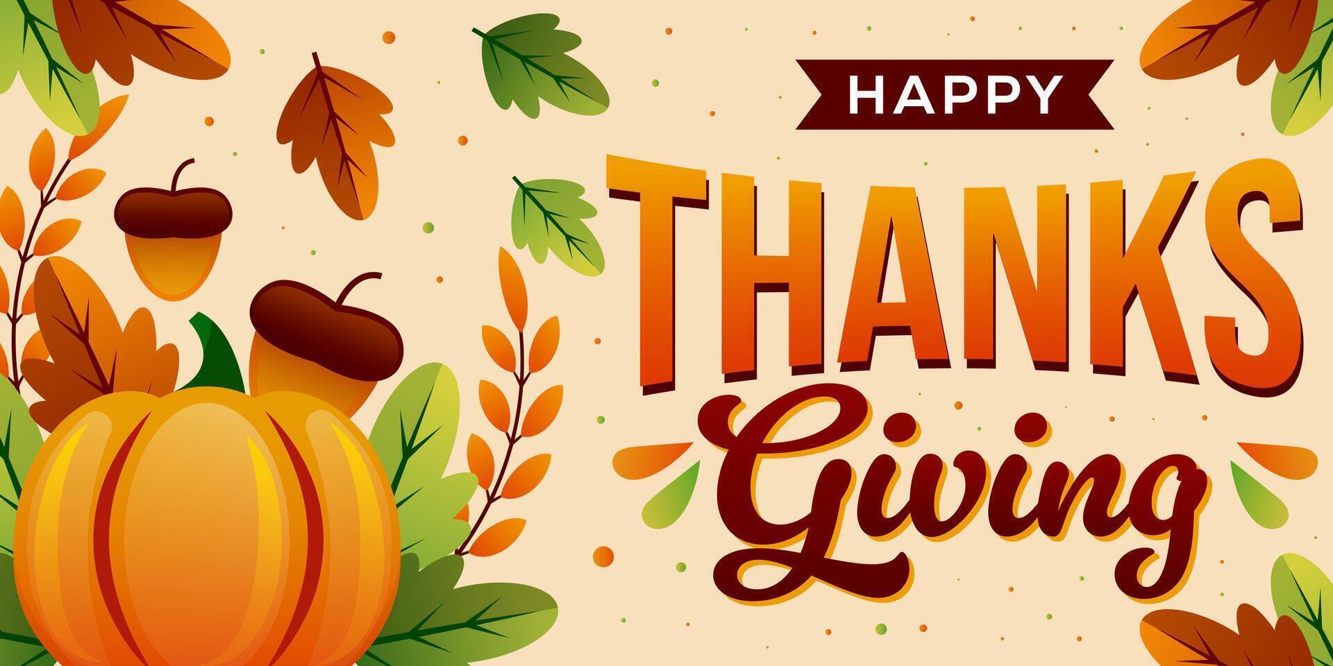 happy thanksgiving horizontal banner illustration in gradient vector