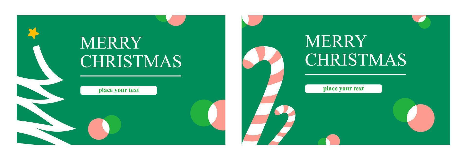 Set of merry Christmas greetings on green background with cute element illustration good for card, poster, banner, and flyer vector