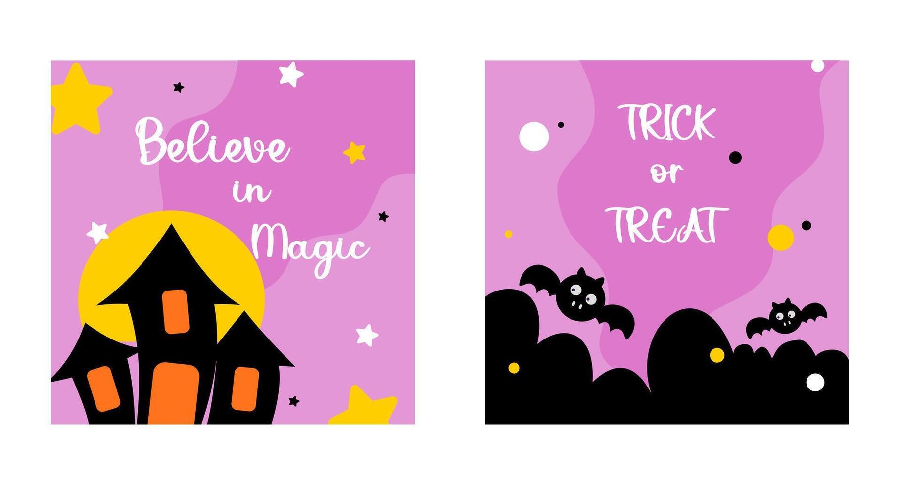 Set of Happy Halloween instagram post template with castle and bat element on pink background. Good for banned, flyer, poster, greeting card, invitation, promotion and business advertisement vector