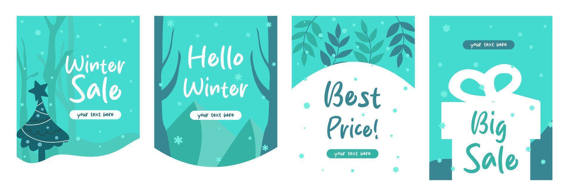 Set of winter season illustration vertical banner with flat element on green and white background good for poster, greeting card, advertisement and flyer vector