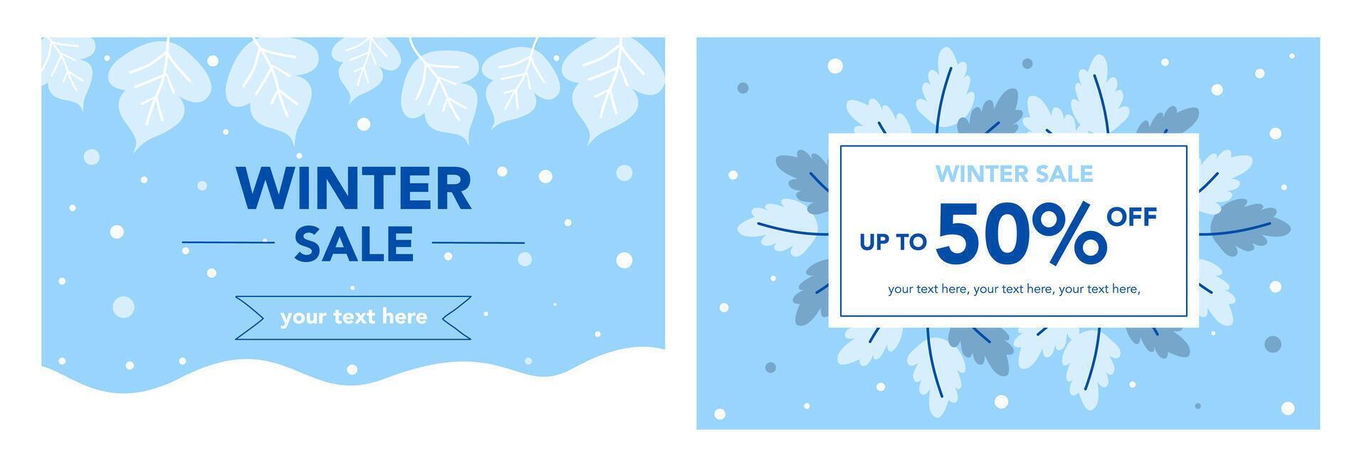 Collection of winter season illustration sale banner for advertisement, greeting card, poster and flyer on blue background vector