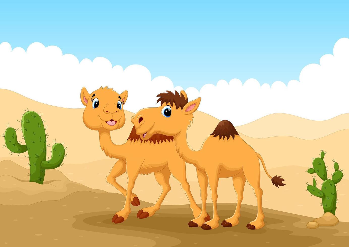 A pair of cute camels in the desert vector