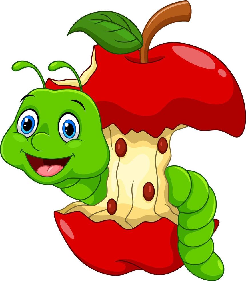 Funny cartoon worm in the apple vector