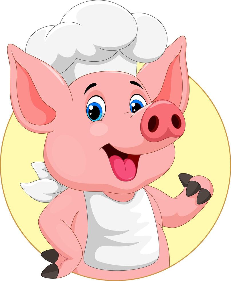 Happy Pig Chef on yellow circle background vector