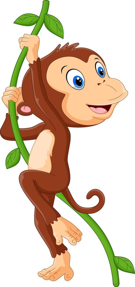 Cute baby monkey hanging on tree vector