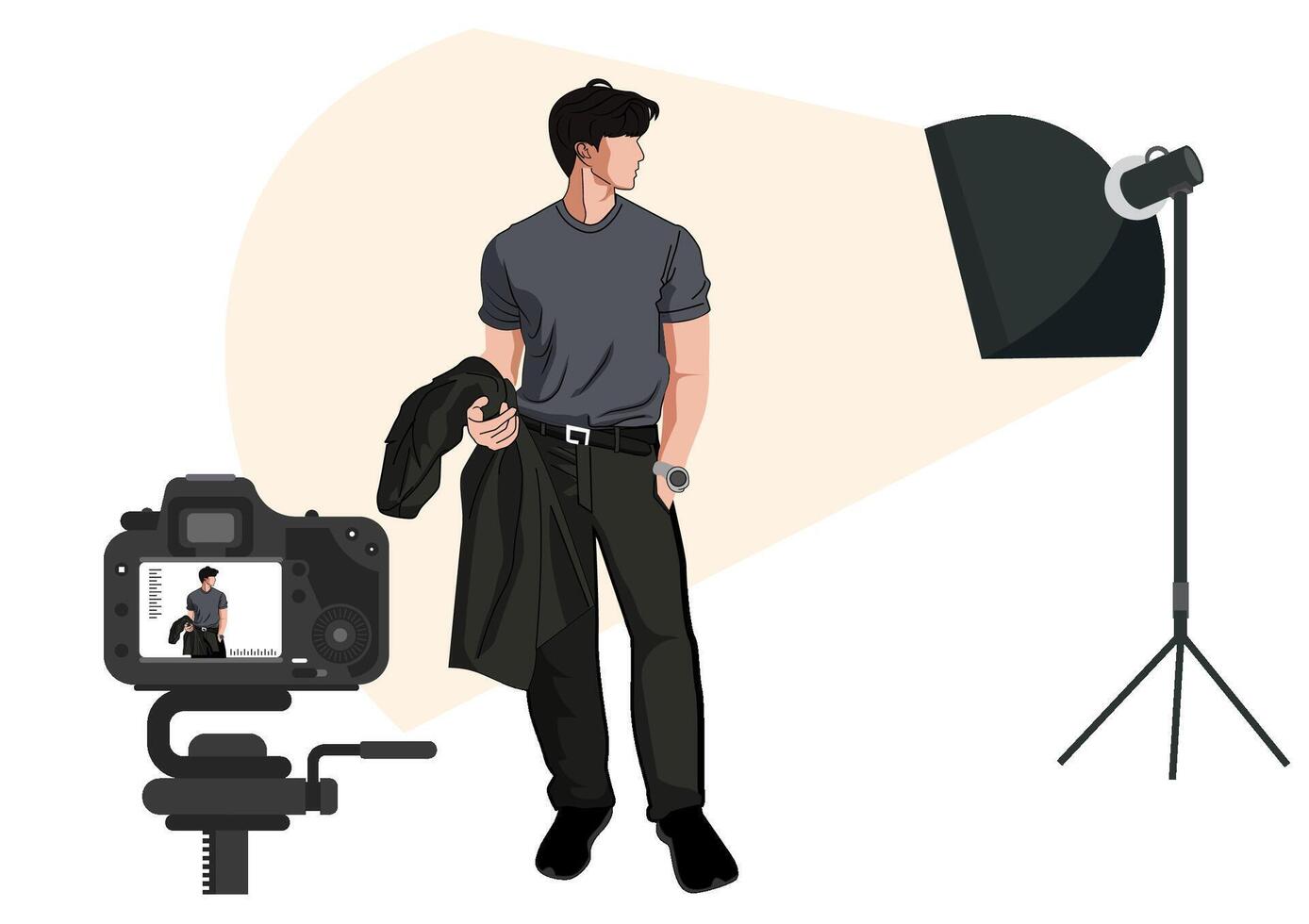 The young male model poses casually and looks handsome. vector