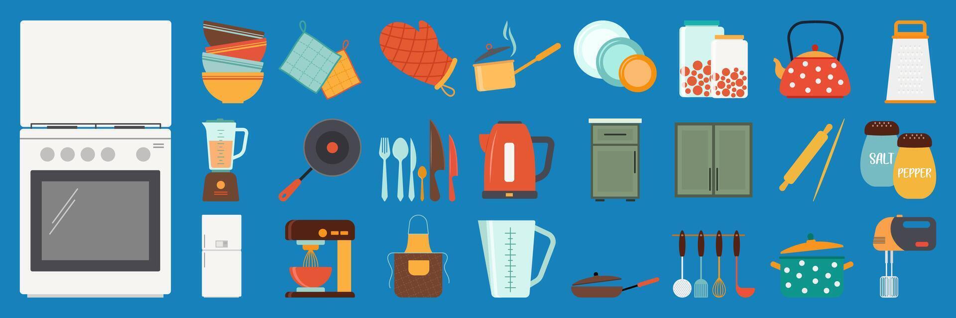 Kitchenware, Utensils or Equipment for Cooking Flat illustration set elements vector