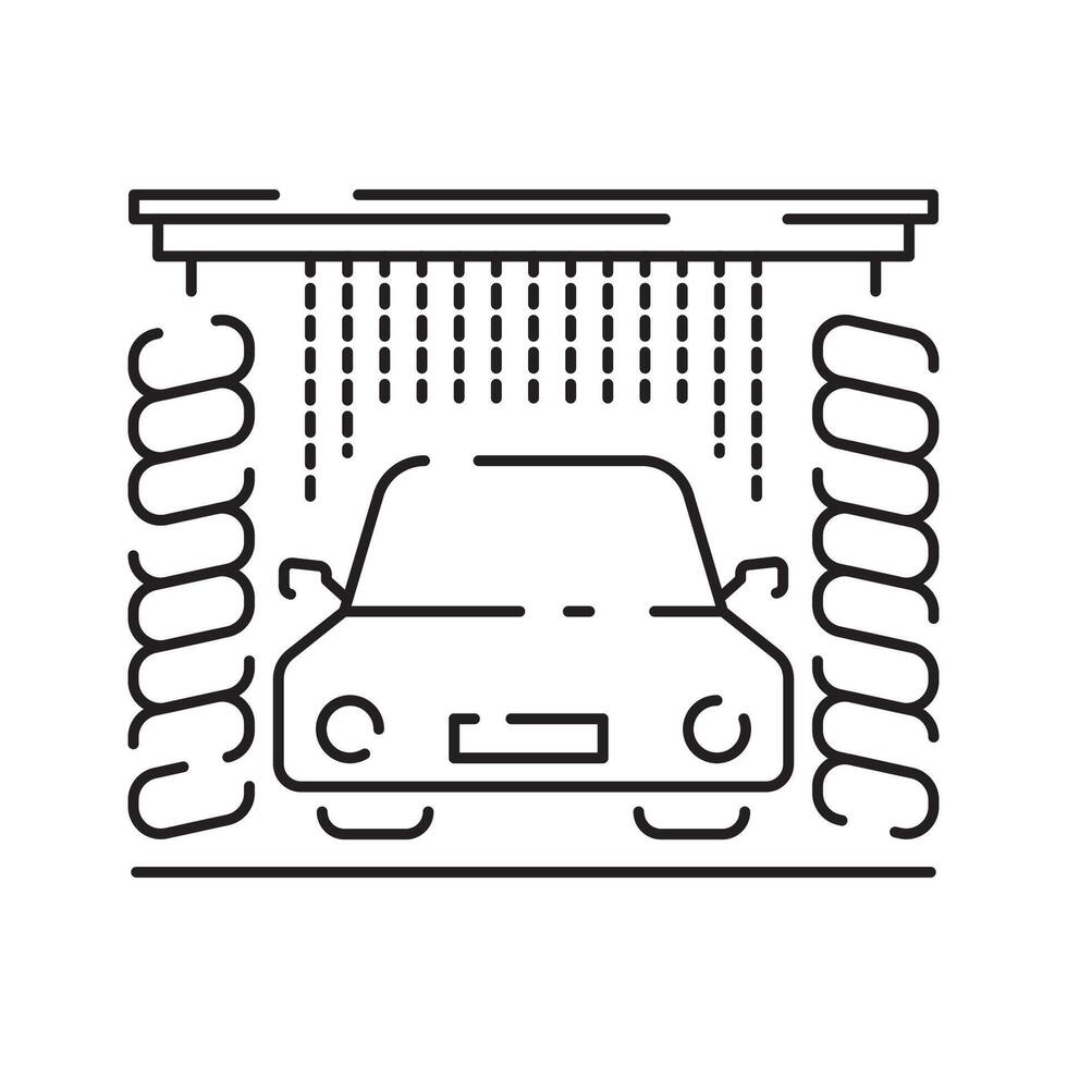 Car wash and Automatic cleaning station linear signs. Bucket with foam bubbles, sponge and spray line icons vector
