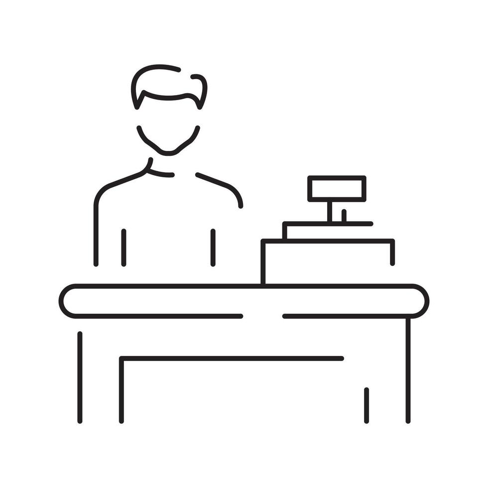 Cashier and Cash register line icon design. Payment service sign vector
