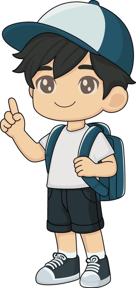Character of a School Child Carrying a Bag and Raising His Hand vector