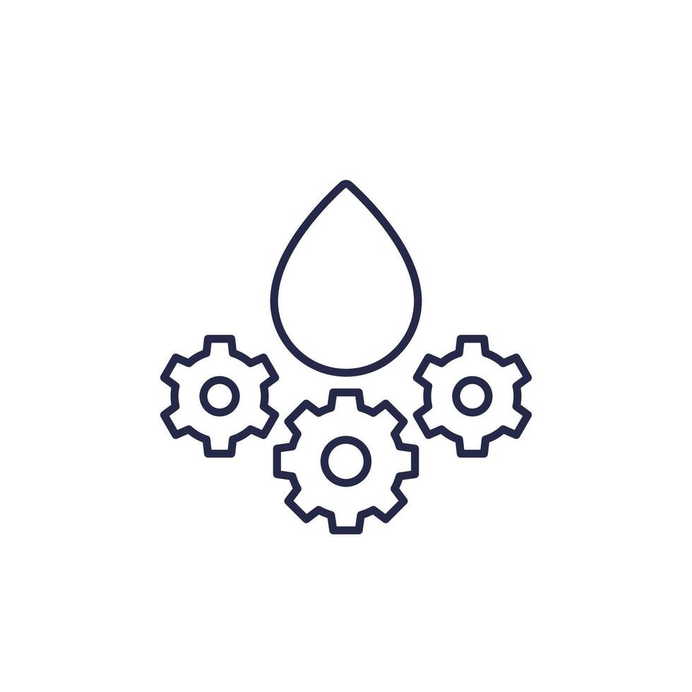 lubricant, oil line icon with drop and gears vector