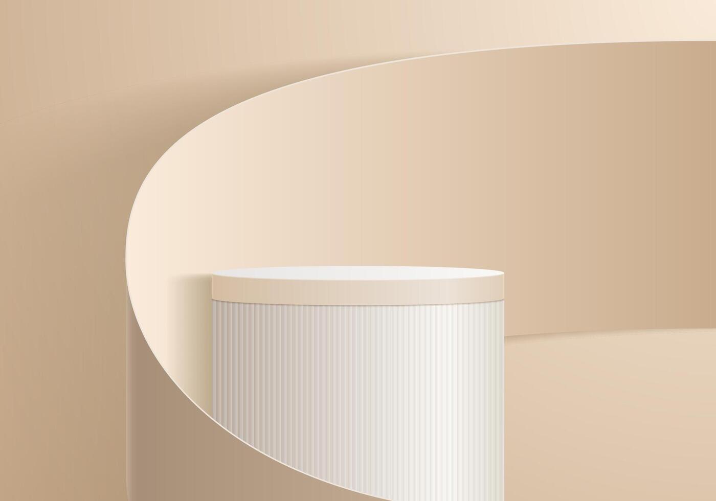 Round geometric podium or platform on beige background in paper style. vector