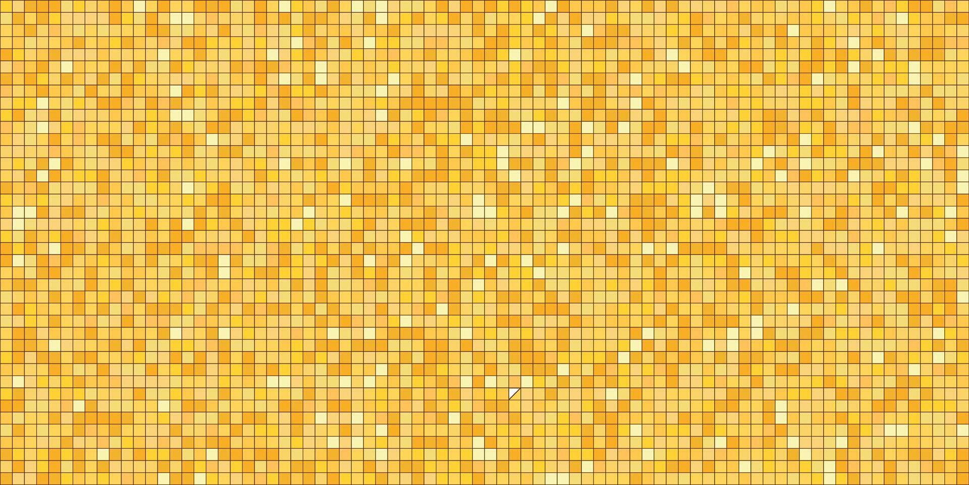 Disco gold tiles, shiny mosaic halftone sparkles. Vibrant paillette background. Sequin texture, Metallic yellow orange decoration, light effect. vector