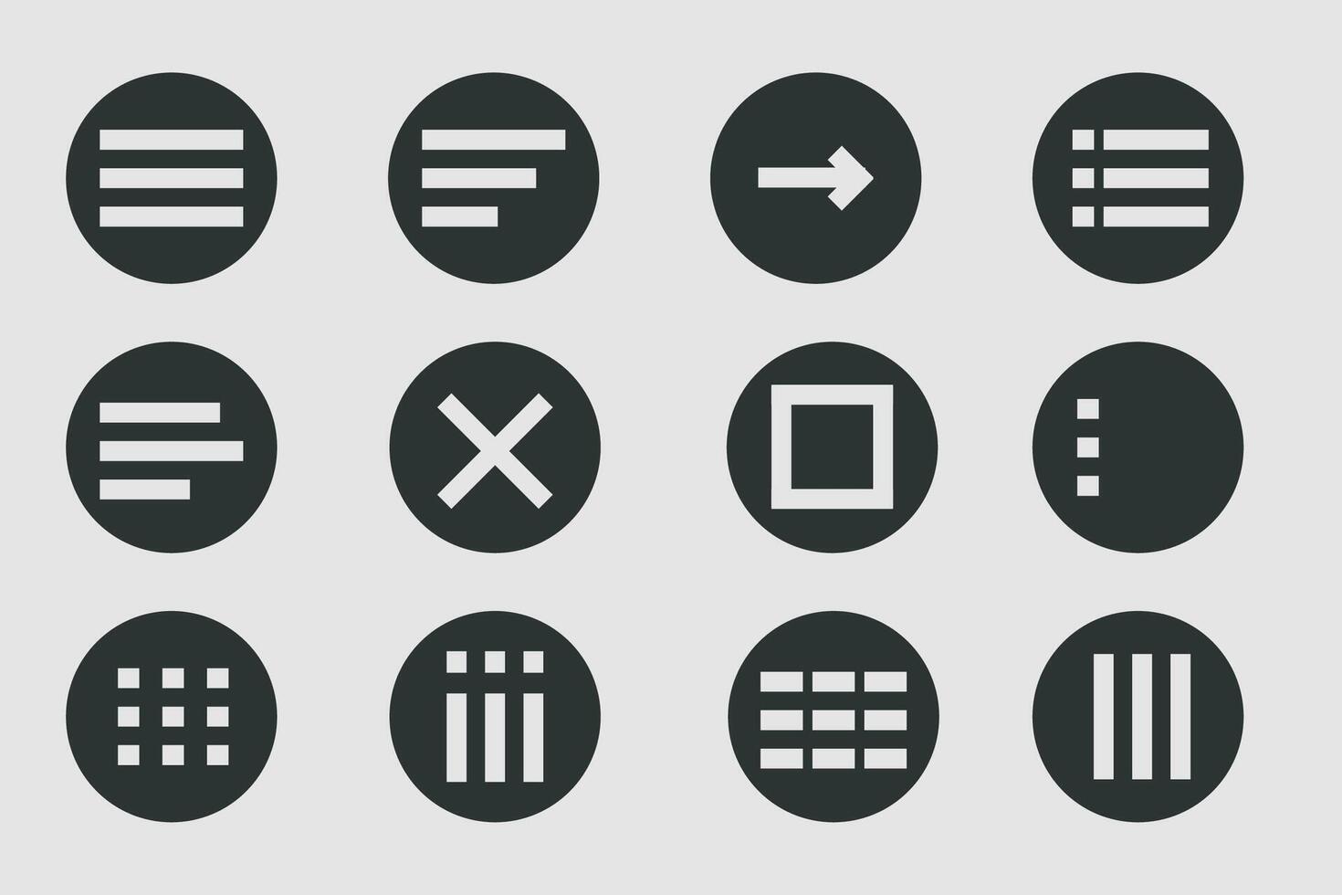 Menu for apps and web Hamburger Menu dropdown in circle. Set interface icons, popup bar, template. Application list burger button vector