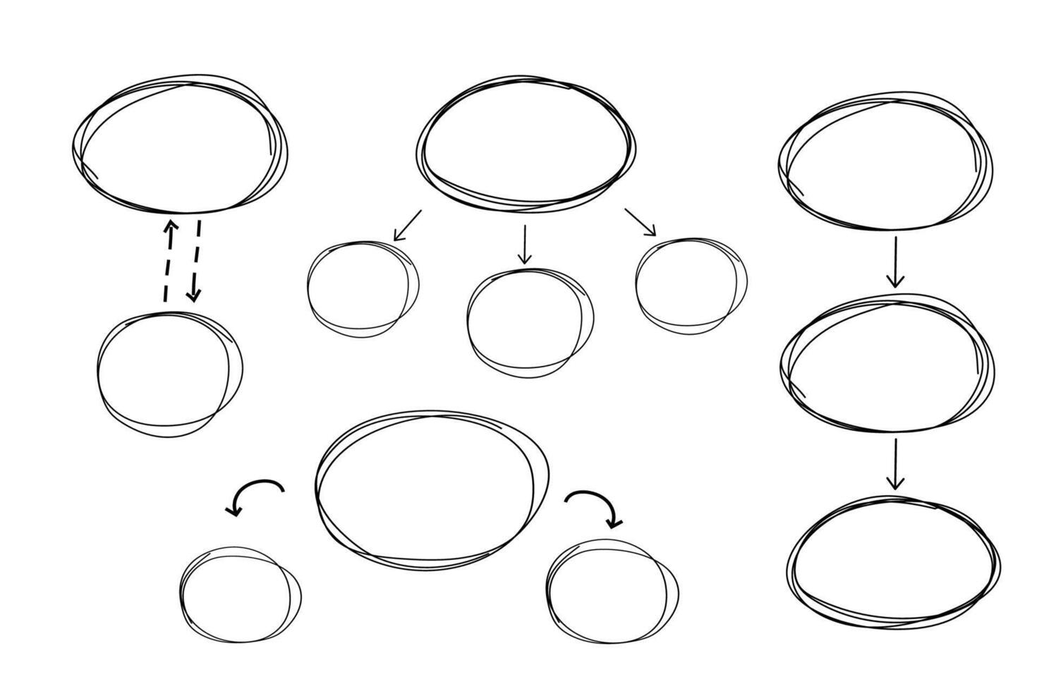 Mind map infographic diagram doodle line free hand drawing. Idea scheme plan with arrows and circles. Mind process step chart. Project concept, vector