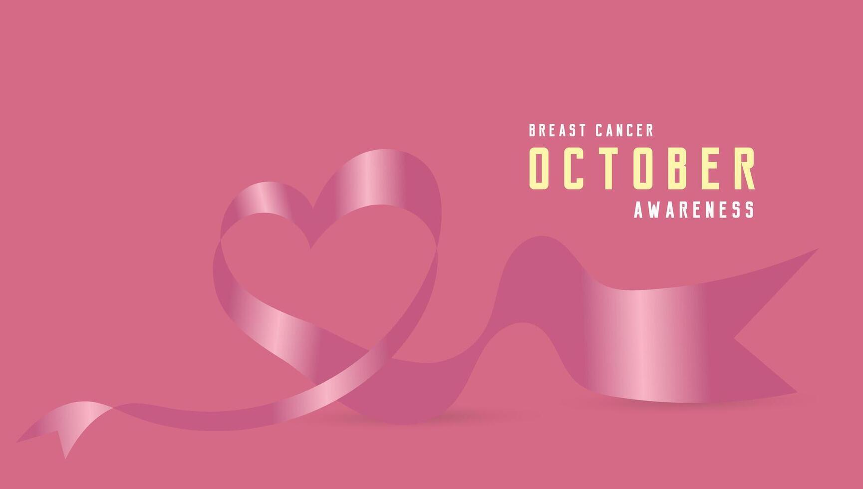 A Pink Heart ribbon with text Breast cancer awareness. The heart-shaped ribbon and text are well-balanced, creating a visually pleasing composition vector