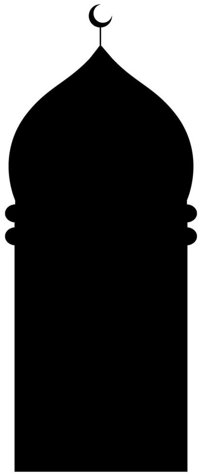 Arabic architecture mosque black silhouette. Mosque roof, Islamic cityscape panorama and minaret skyline silhouettes for Islamic holidays Ramadan, Eid Al-Adha, Eid Mubarak. Isolated vector