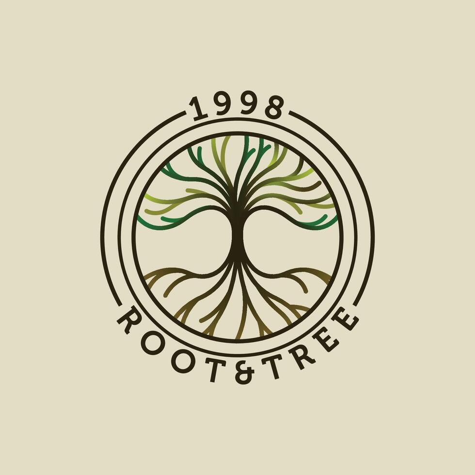 Abstract line nature tree logo in circle badge. Tree flat logo design vector
