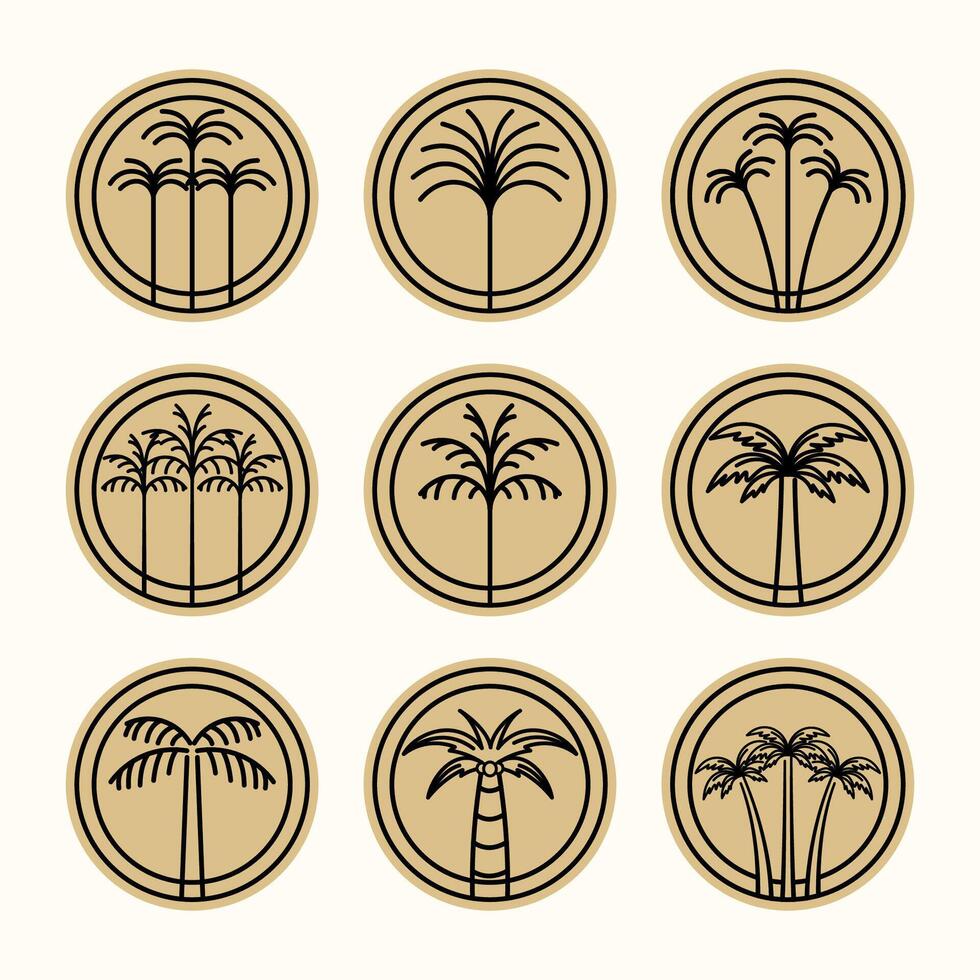 Exclusive Set of Palm or Coconut Tree Logo Illustration Design. Palm or Coconut Tree Logo Bundle. Collection of Palm Tree Logo. vector