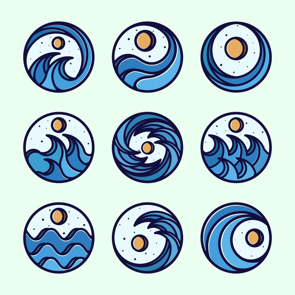 Exclusive Set of Ocean Wave Logo Design. Premium Collection of Logo, Symbol or Wave Icon. Creative and Minimalist Ocean Wave Logo Template. Modern Line Art Ocean, Water, Wave or Tide Logo Inspiration vector