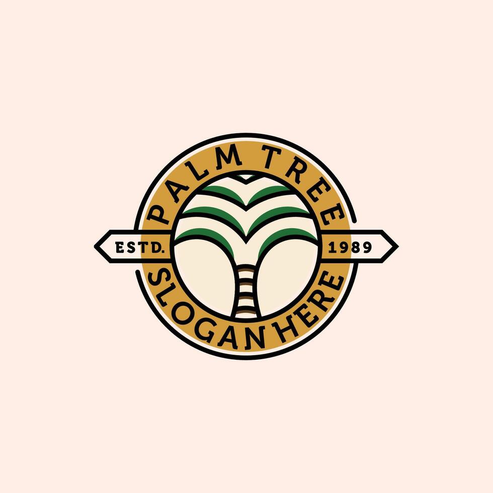Palm or Coconut Line Art Logo Illustration Design. Modern Creative Line Art Palm Logo Badge Template Design. Palm Tree Vintage Illustration Logo Concept. vector