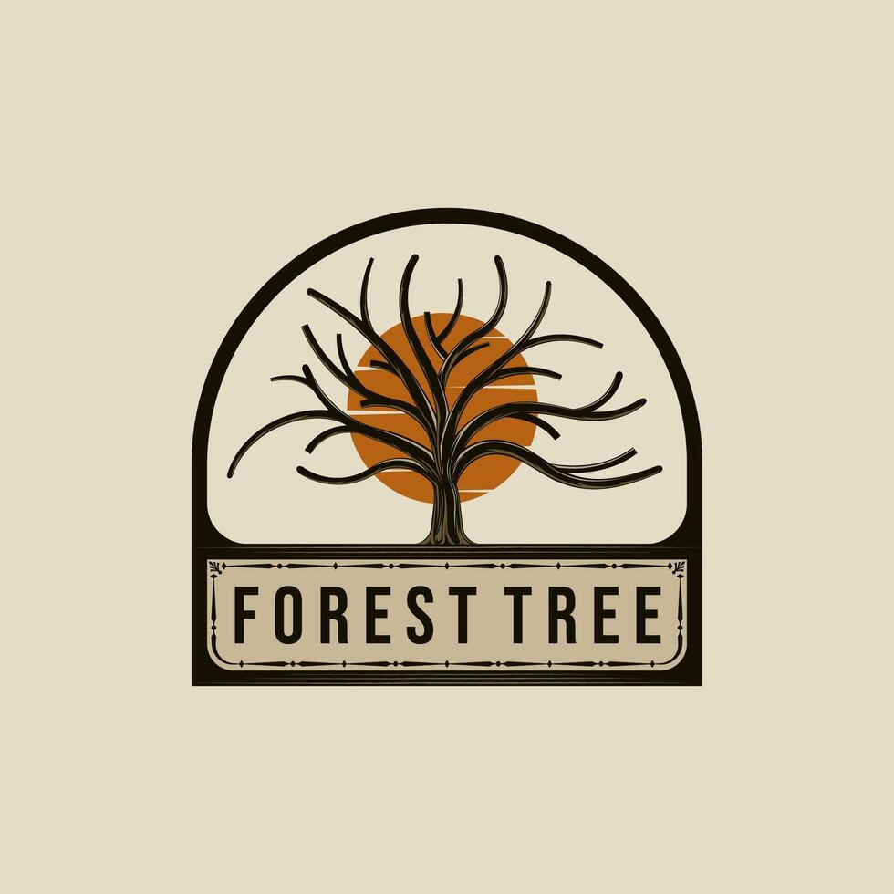 Vintage design of tree logo. Tree Trunk or Tree Branch Logo Concept. Oak Tree Creative and Minimalist Badge Logo Design vector