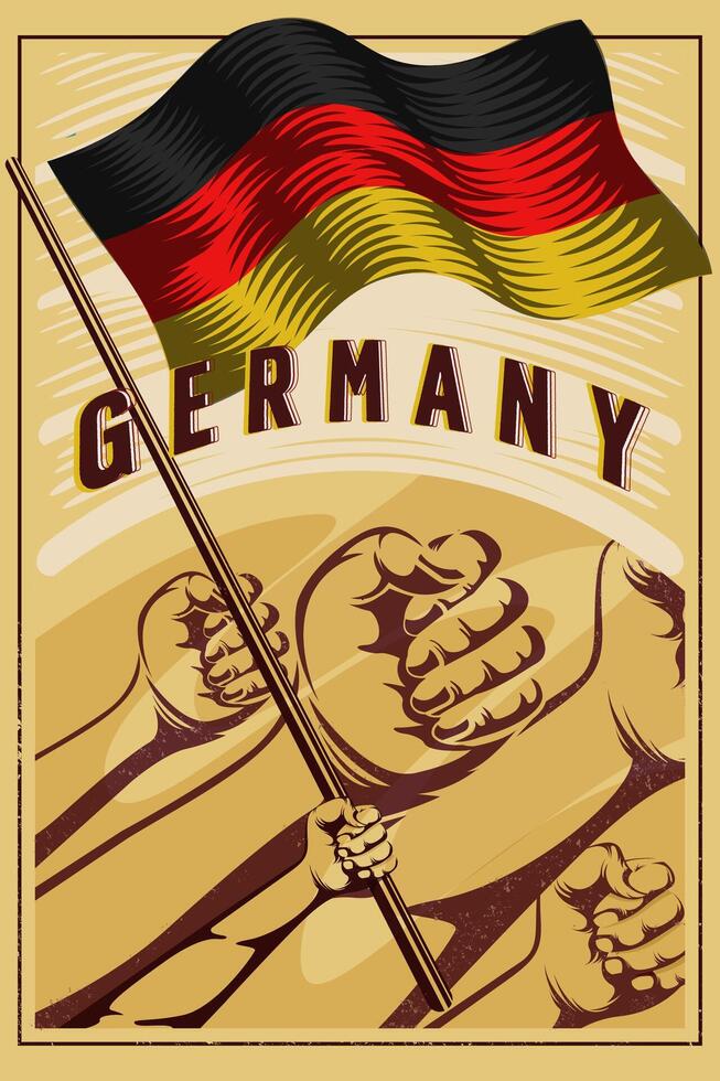 The national flag of germany poster design illustration. Arms holding germans flag illustration. Hand fist poster illustration for germans fight and protes, labour day and german unity day vector
