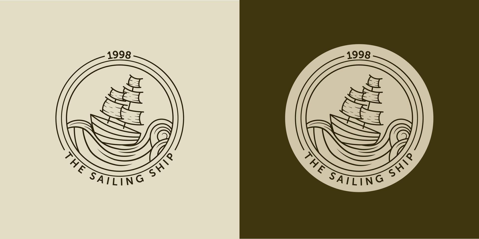 Sailing ship logo illustration. Ship or Boat modern line art logo design. Sailing ship, sailing boat logo badge design vector