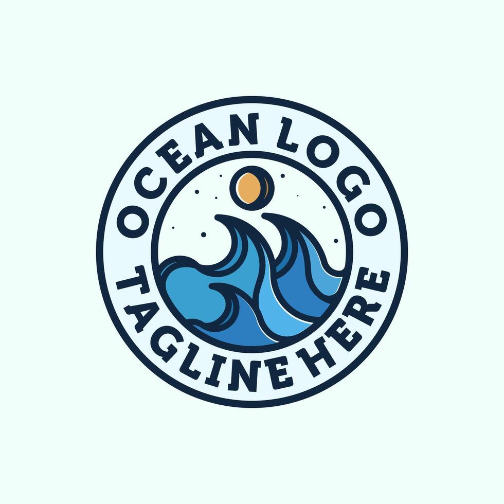 Ocean Wave Logo Design. Exclusive Logo, Symbol or Icon of Ocean. Creative and Minimalist Wave Logo Template. Modern Line Art Ocean, Water or Wave Template Design. Sun and Sea Logo Concept Inspiration vector