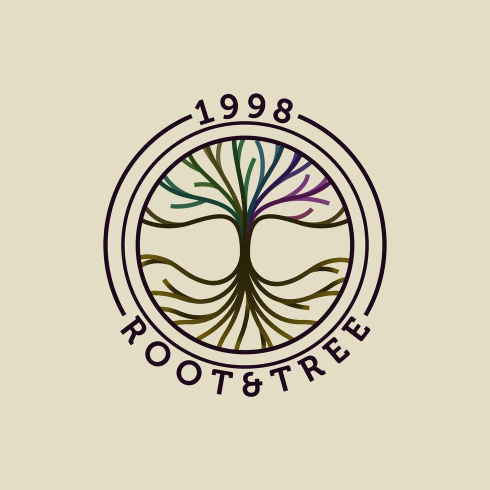 Root and tree creative logo design. Line Tree Logo isolated on white background vector