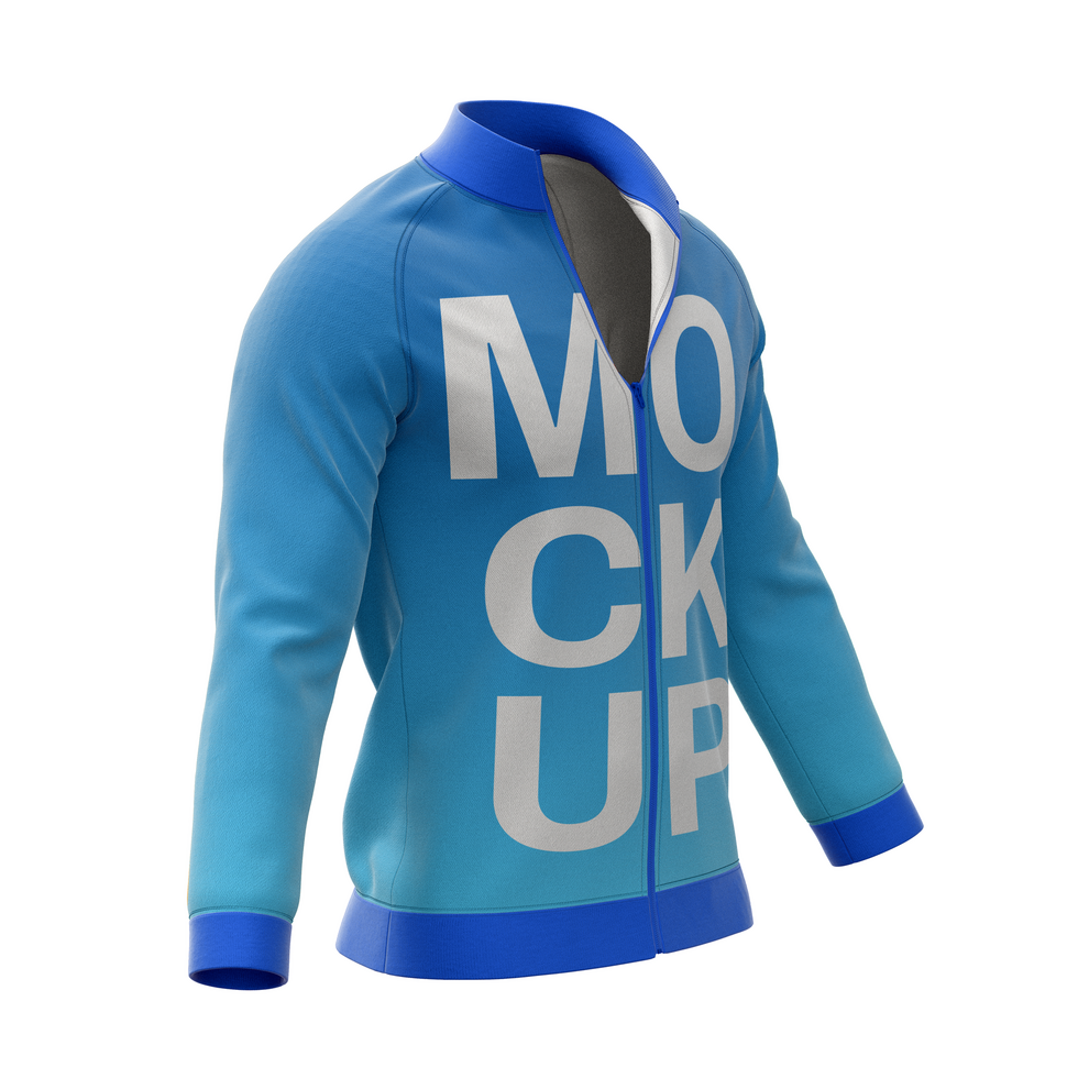 mens track top full zip open sports jacket mockup front halfside view psd