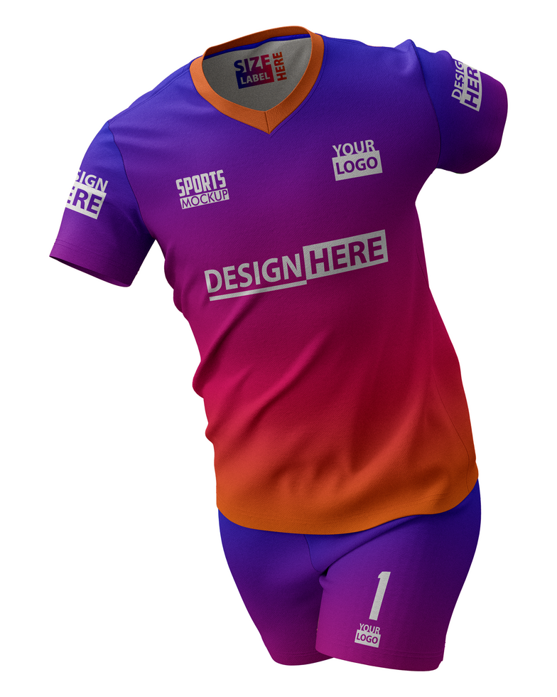 running set v neck short sleeve tshirt jersey mockup pose front view psd