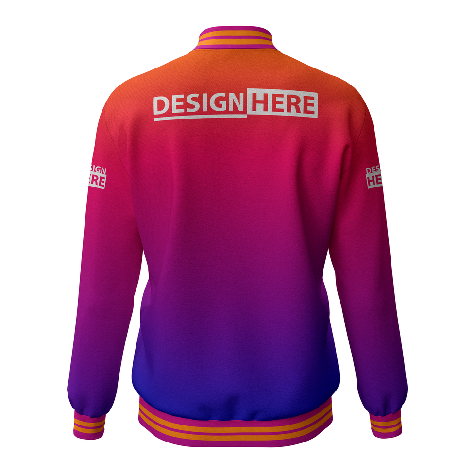 mens long sleeve bomber varsity sports casual jacket mockup back view psd