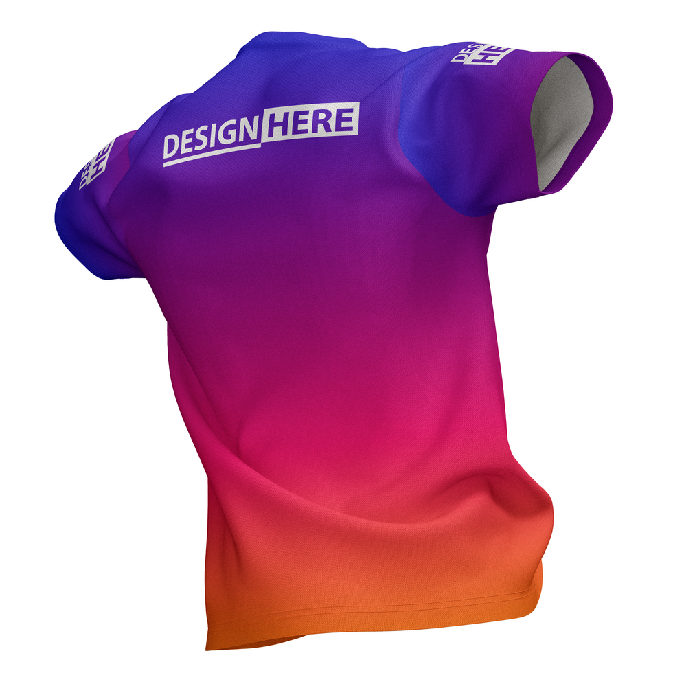 floating jumping pose v neck tshirt jersey mockup front back view psd