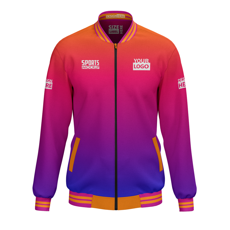 mens long sleeve bomber varsity sports casual jacket mockup front view psd