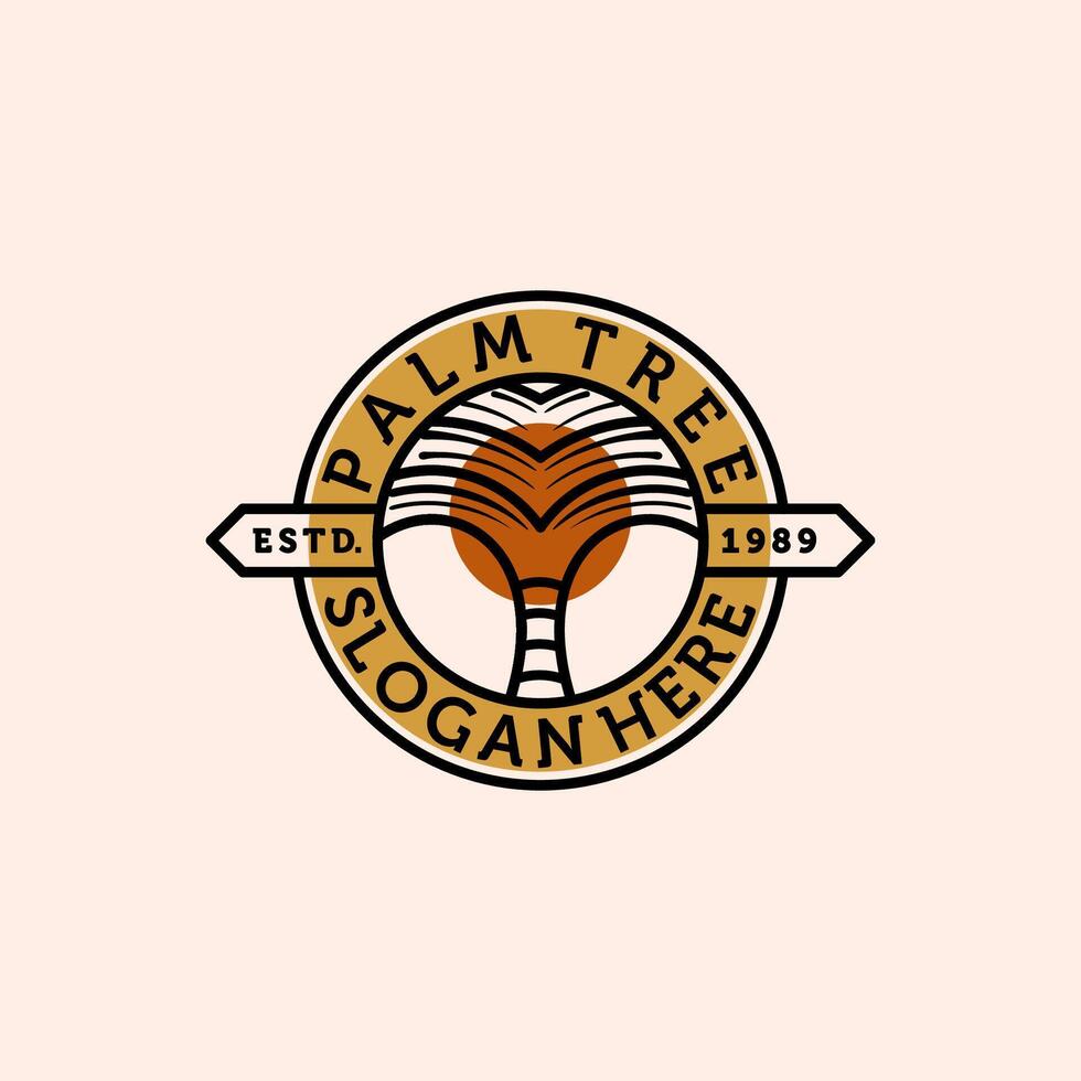 Palm or Coconut Line Art Logo Illustration Design. Modern Creative Line Art Palm Logo Badge Template Design. Palm Tree Vintage Illustration Logo Concept. vector