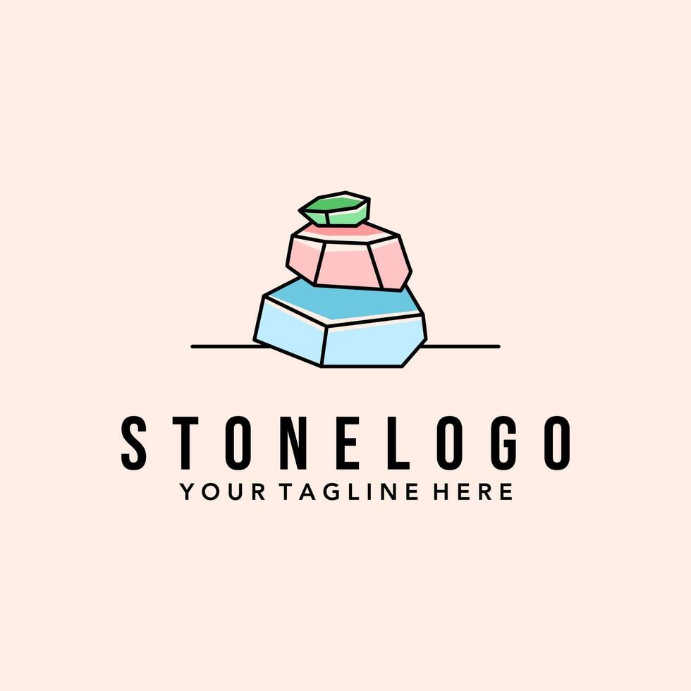 Stone Logo Line Art Minimalist Illustration Template Design, Green Red Blue Stone Logo Design vector