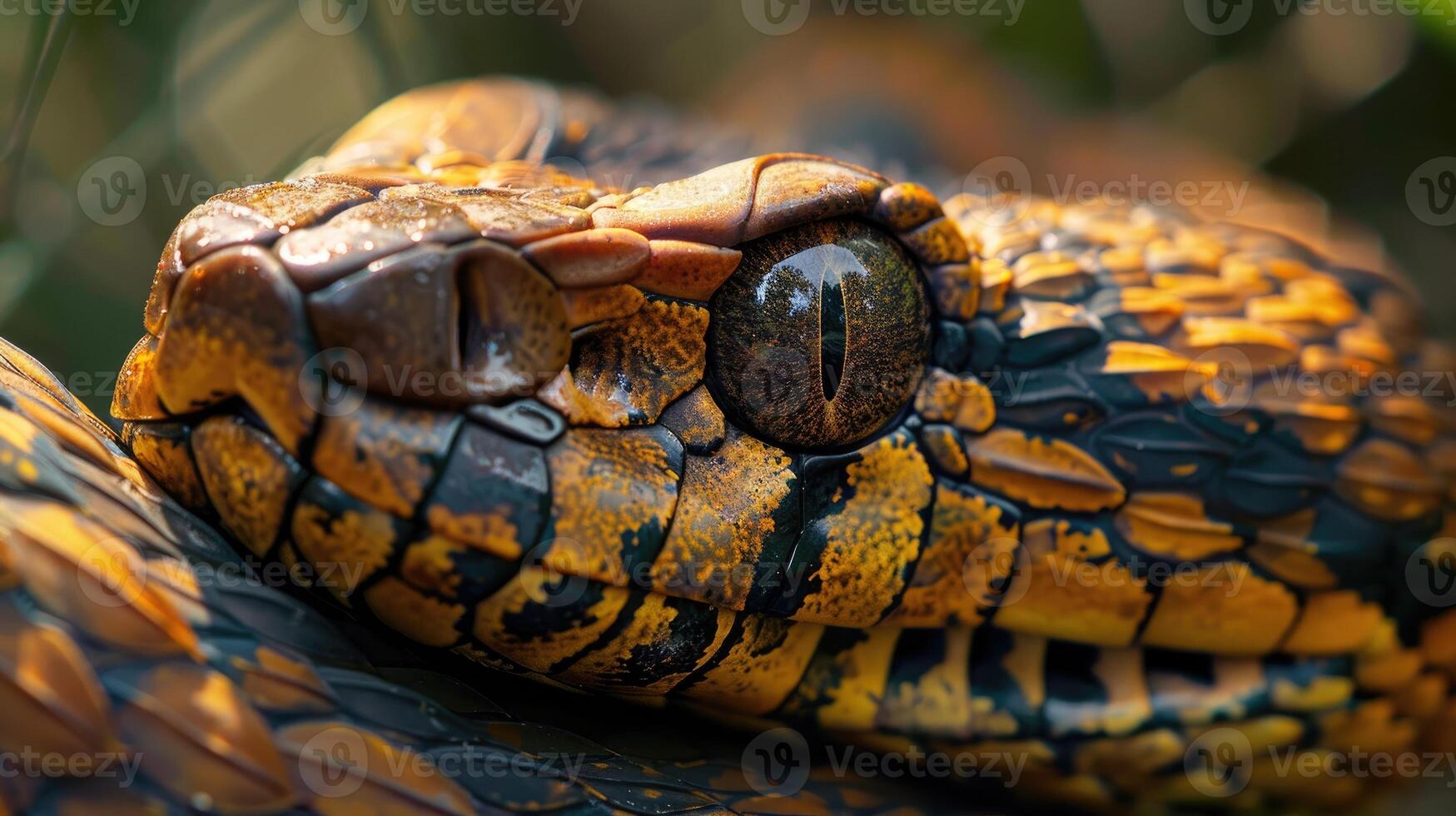 Snakes head with eye detail and snakeskin of forest snake photo