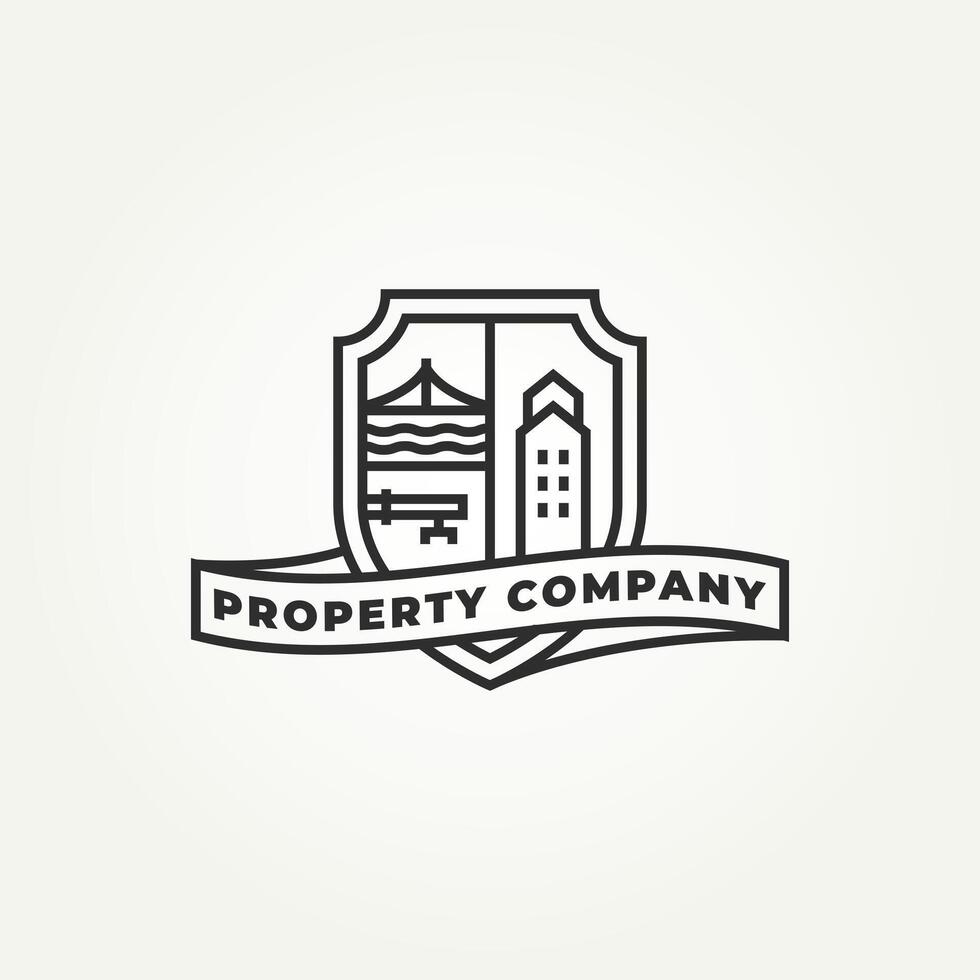 minimalist real estate property company line art badge icon logo illustration design. simple modern real estate, apartment, property emblem logo concept vector