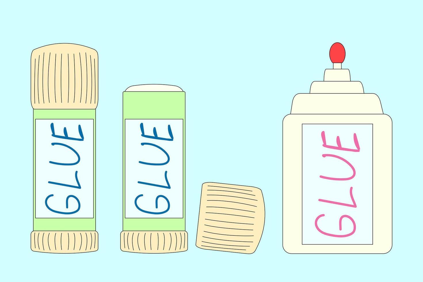 illustration of glue sticks and bottles, perfect for back-to-school themes, school projects, and art materials. vector