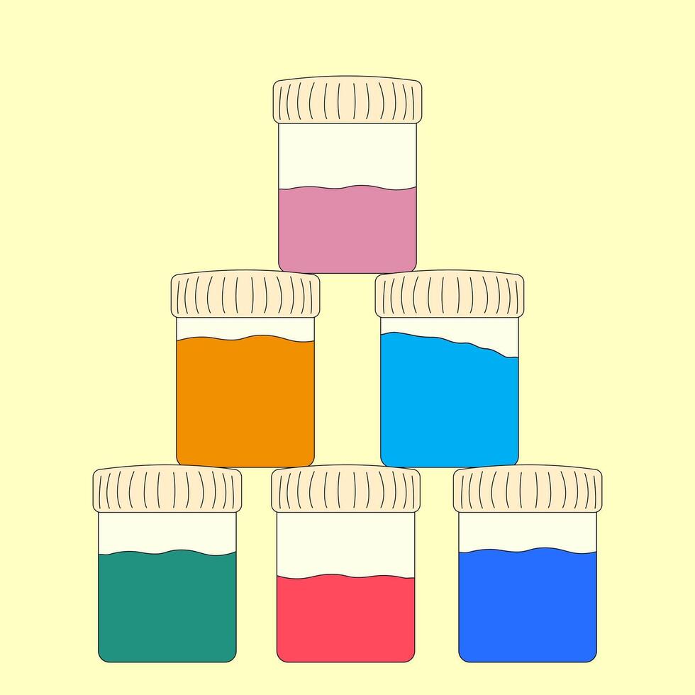 illustration of colorful paint jars. Perfect for school-themed designs, educational materials, and creative projects. vector