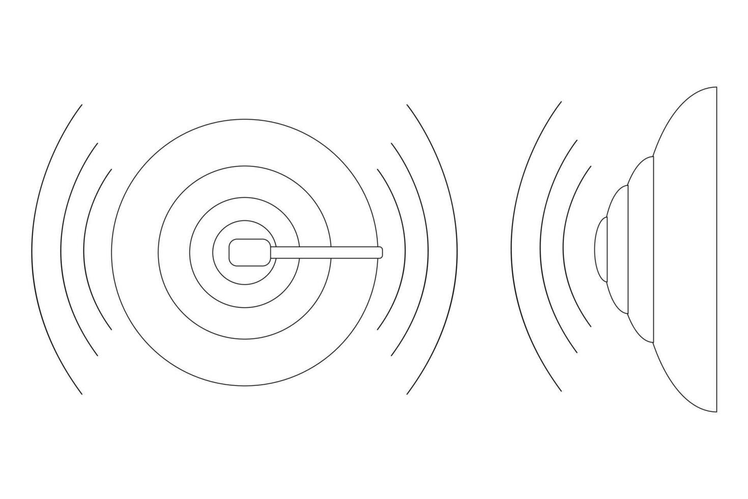 Black and white outline of a school bell ringing, perfect for back-to-school themes, coloring books, educational designs, and more. vector